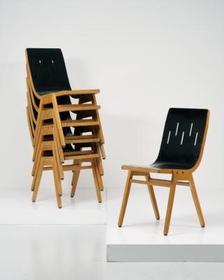 A set of six stacking chairs c. 1950, for Emil & Alfred Pollack, - Design