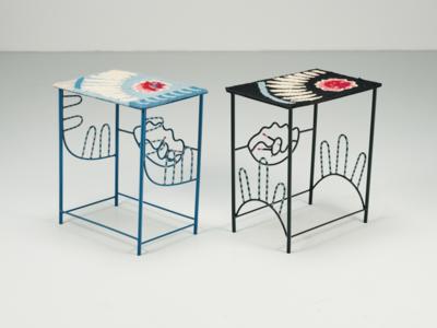 Two unique side tables “Flower Power”, designed and manufactured by Nawaaz Saldulker, - Design