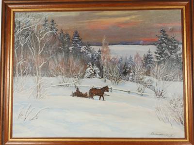 Künstler Ende 20. Jh. Winterlandschaft staffiert, - Antiques and art