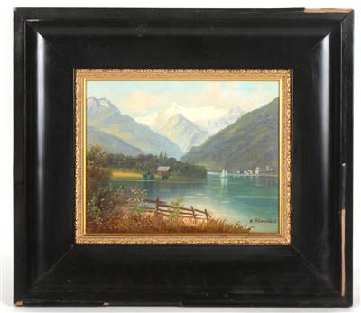 Künstler 1. Hälfte 20. Jh. Landschaft mit See und Bergmassiv, - Antiques and art
