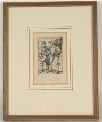 Alter Stich "Fähnrich und Trommler" beschriftet Acker Conz Klos Wuczer Im Bauernkrieg 1525, - Weihnachtsauktion Kunst,  Antiquitäten und Möbel