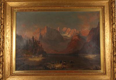 Künstler 19. Jh. Landschaft mit Rinder an einem Gebirgssee figural staffiert, - Christmas auction - Art and Antiques