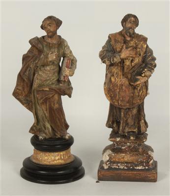 2 Assistenzfiguren Holz geschnitzt, - Antiques and art
