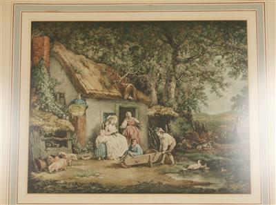 "The Happy Cottagers" Radierung in Farbe, - Antiques and art