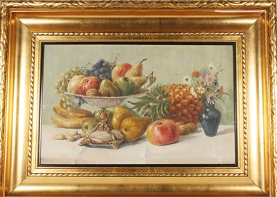 Künstler Anfang 20. Jh. Stilleben mit Obst und Margariten in Vase, - Antiques and art