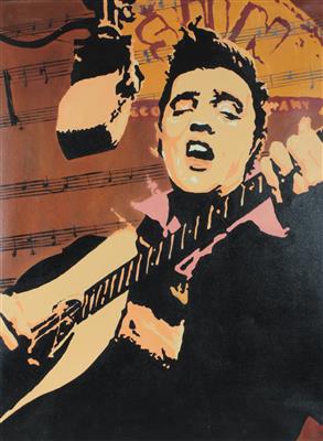 Künstler 21. Jh. Elvis Presley mit Gitarre, - Elvis Presley Memorabilia (discs, literature and collecting items)