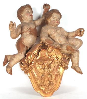 Paar Putti auf Wappen sitzend 18. JH., - Umění a starožitnosti