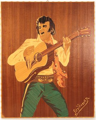 Künstler 20. Jh. Elvis Presley Marketerie aus verschiedenen Hölzern, - Arte e antiquariato