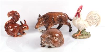 Wildschwein, Igel, Hahn und Eichhörnchen - Kunst, Antiquitäten und Möbel