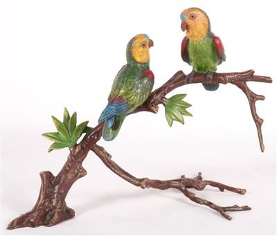 2 Papageien auf Ast sitzend - Arte e antiquariato