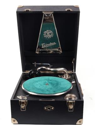 Koffergrammophon Parlophone Lindex - Historische Unterhaltungstechnik und Schallplatten