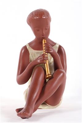 sitzendes Mädchen mit Flöte - Umění a starožitnosti