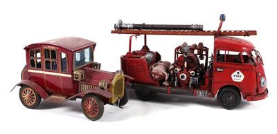 3 Feuerwehrautos, 1 Oldtimer Modelle - Arte e antiquariato