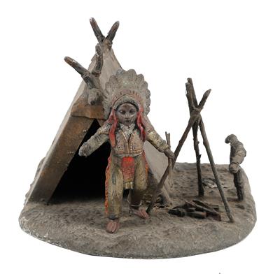 Indianer mit Zelt und Lagerfeuer - Arte e antiquariato