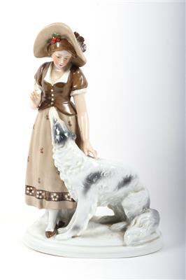 Dame mit Hund - Antiques and art