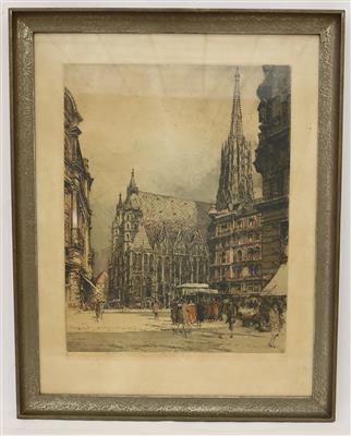 Luigi Kasimir * (Pettau 181-1962 Wien)"Blick auf den wiener Stephansdom von der Kärntnerstraße", - Arte e antiquariato