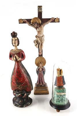 1 Standkruzifix, 1 Madonna, 1 Mariazeller Gnadenmadonna - Antiques and art