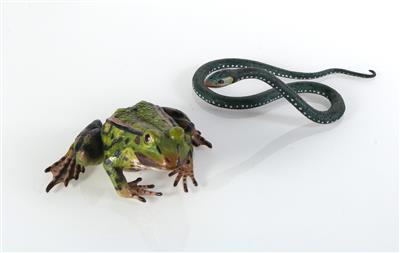 2 Tierfiguren, "Frosch" u. "Schlange" - Umění a starožitnosti