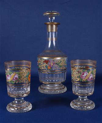 Flasche mit Stöpsel und 2 Trinkgläser - Arte e antiquariato