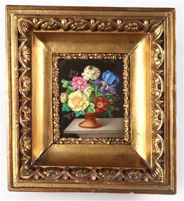 Porzellanbild mit rückseitigem Blumen-Akrostichon "MARIE" - Antiques and art