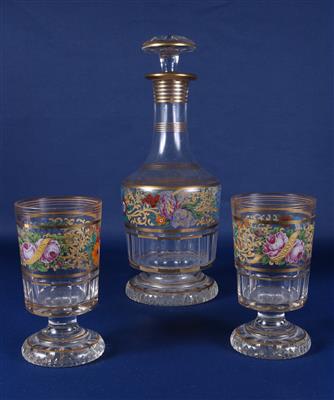 Flasche mit Stöpsel und 2 Trinkgläser - Antiques and art
