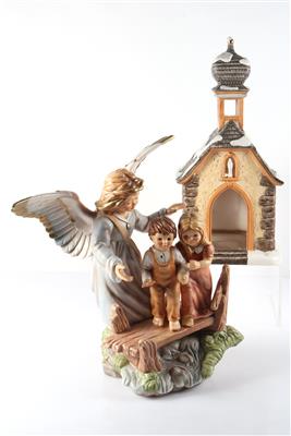 Figurengruppe "Schutzengel behütet Kinder" und Lichtaus in Form einer Kapelle - Arte e antiquariato