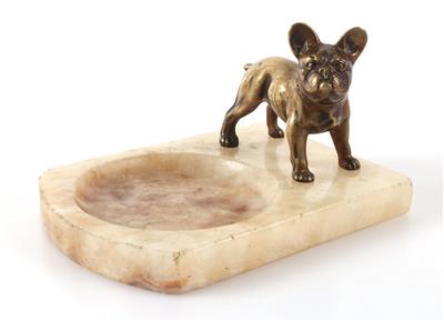 Kleine Alabsterschale mit einer französichen Bulldoge - Kunst, Antiquitäten, Möbel und Technik