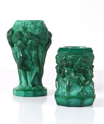 2 kleine Vasen aus Malachitglas - Kunst, Antiquitäten, Möbel und Technik