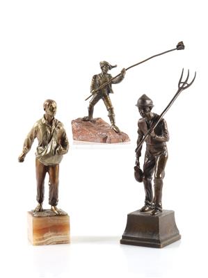 Konvolut aus 3 Bronzefiguren "Bauern" - Arte e antiquariato