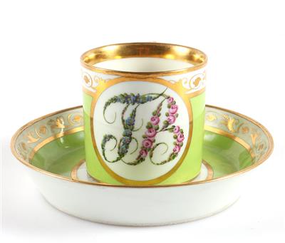 Monogrammtasse mit Untertasse - Kunst, Antiquitäten, Möbel und Technik