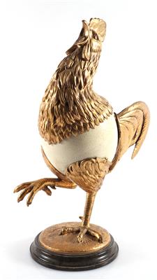 Originelle Scharnierdeckeldose in Form eine Hahnes mit Straußeneikörper - Antiques and art