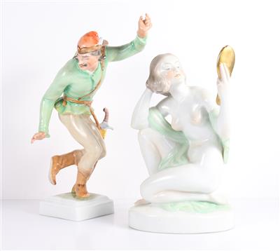 2 Figuren, "Tanzender" u. "weiblicher Akt mit Spiegel" - Arte e antiquariato