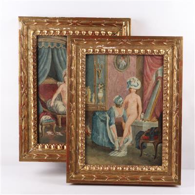 Künstler spätes 19. Jh, 2 Szenen im Boudoir - Arte e antiquariato