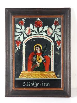 Hinterglasbild mit Spiegelgrund "Heilige Katharina" - Arte e antiquariato