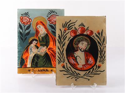 2 Hinterglasbilder ,"Hl. Anna" u. "Christus mit der Dornenkrone" - Antiques and art