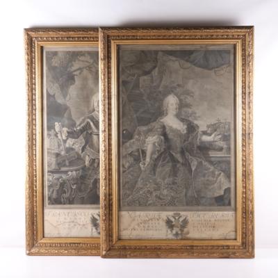 2 Kupferstiche des 18. Jhs, Kaiserin Maria Theresia und Kaiser Franz I. - Art, antiques, furniture and technology
