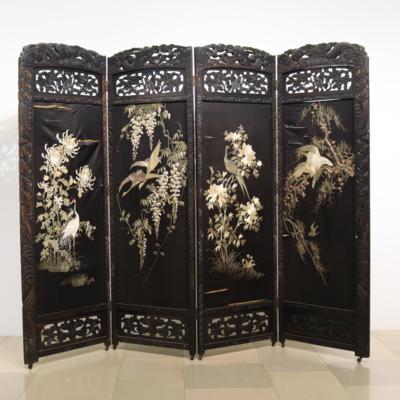 Dekorativer 4-teilger Paravent in asiatischer Stilform - Art, antiques, furniture and technology