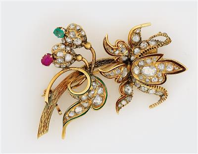 Diamant Farbstein Brosche "Blume" - Vánoční aukce - Klenoty
