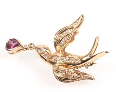 Rubin Diamant Brosche "Vogel" - Christmas auction - Jewellery
