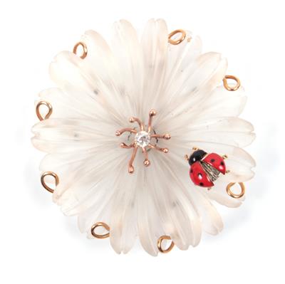 Brillant Diamant Blütenbrosche mit Marienkäfer - Gioielli