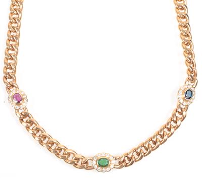 Farbstein Brillant Collier - SALE: ONLINE-Auktion Schmuck und Uhren