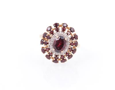 Granat Diamant Damenring - Antiques and art