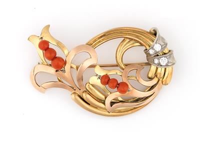 Brillant Korallen Brosche - Christmas auction - Jewellery
