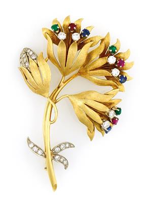 Brillant Farbstein Brosche "Blume" - Schmuck und Uhren