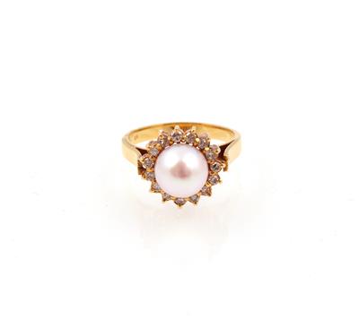 Diamant Damenring mit Kultur perle - Klenoty a náramkové