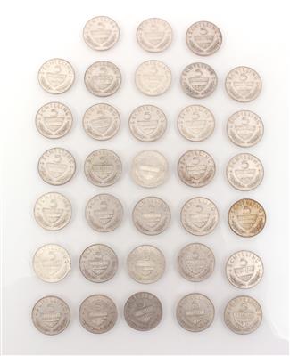 33 Silbermünzen ATS 5,-- - Schmuck und Uhren