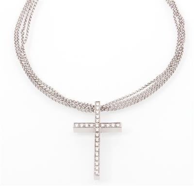 Brillant Kreuz an doppelreihiger Erbshalskette - Jewellery and watches
