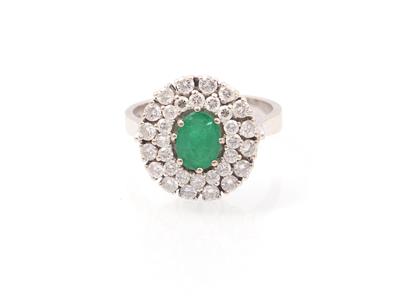 Smaragd Brillant Ring zus. ca. 0,80 ct - Klenoty a náramkové