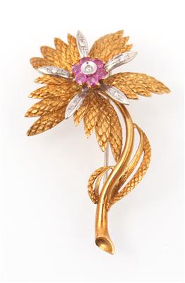 Rubin Diamant Blütenbrosche - Gioielli e orologi