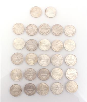 27 Silbermünzen ATS 5,-- - Schmuck und Uhren